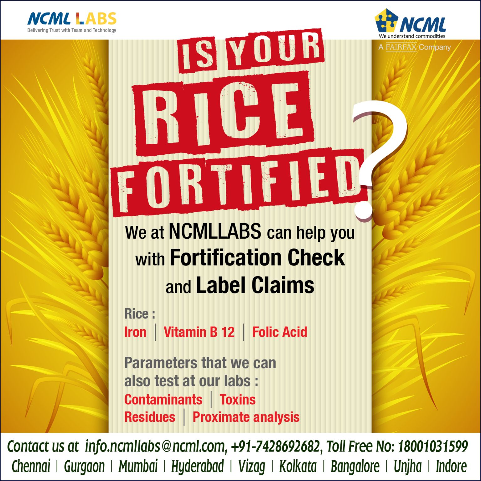 Is your Rice Fortified? We @NCMLLABS can help you with fortification check and label claims