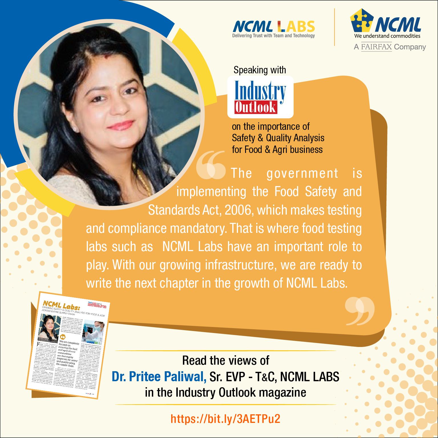 NCML Labs have an important role to play in the implementation of the Food Safety and Standards Act